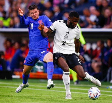 Germany v England UEFA Nations League Antonio Rudiger of Germany and Mason Mount of England battle during the UEFA Nations League match between Germany and England at Allianz Arena, Munich Content Not Available For UK Newspapers Copyright: xPaulxChestertonx FIL-16985-0078 UK Newspapers OUT