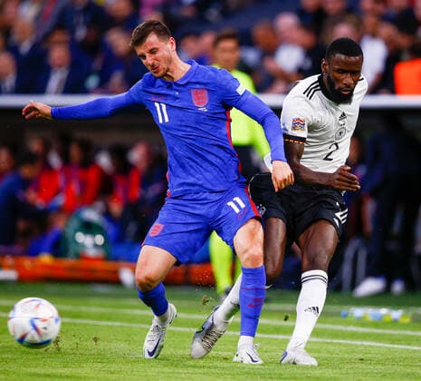 Germany v England UEFA Nations League Antonio Rudiger of Germany and Mason Mount of England battle during the UEFA Nations League match between Germany and England at Allianz Arena, Munich Content Not Available For UK Newspapers Copyright: xPaulxChestertonx FIL-16985-0080 UK Newspapers OUT