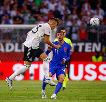 Germany v England UEFA Nations League Nico Schlotterbeck of Germany and Mason Mount of England during the UEFA Nations League match between Germany and England at Allianz Arena, Munich Content Not Available For UK Newspapers Copyright: xPaulxChestertonx FIL-16985-0085 UK Newspapers OUT