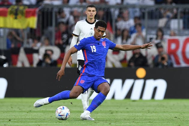 Fußball UEFA Nations League Deutschland - England am 07.06.2022 in der Allianz Arena in München Jude Bellingham ( England ) DFB regulations prohibit any use of photographs as image sequences and or quasi-video.