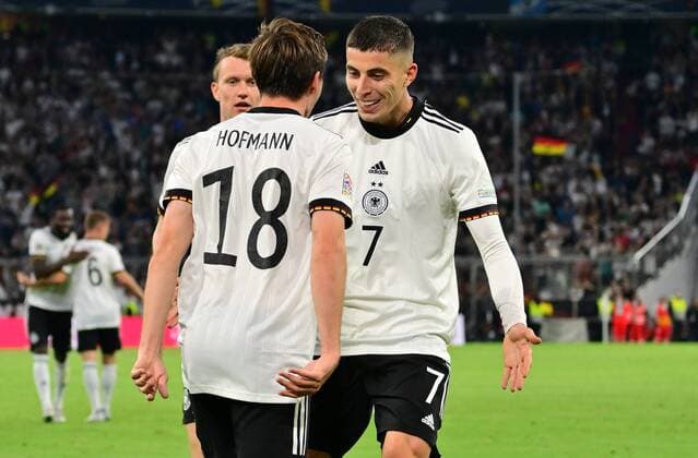 07.06.2022 - UEFA Nations League - Länderspiel: Deutschland Germany gg England United Kingdom - - Torjubel Jubel Freude nach Treffer Tor Torschuß zum 1:0 durch Jonas Hofmann (18, Deutschland ) mit Kai Havertz (7, Deutschland )