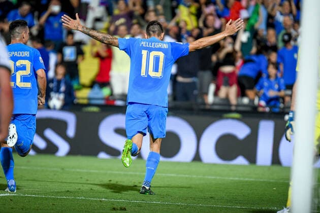 June 7, 2022, Cesena, Italy: Cesena, Italy, Dino Manuzzi stadium, June 07, 2022, Italy s Lorenzo Pellegrini celebrates after scoring a goal 2-0 during Italy vs Hungary - football UEFA Nations League match. football UEFA Nations League match - Italy vs Hungary, Cesena, Italy - ZUMAl164 20220607_zsa_l164_043 Copyright: xEttorexGriffonix