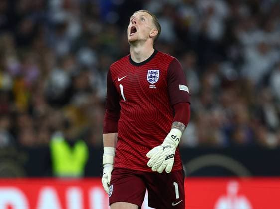 Munich, Germany, 7th June 2022. Jordan Pickford of England shows his frustration following the first Germany goal during the UEFA Nations League match at Allianz Arena, Munich. Picture credit should read: David Klein Sportimage EDITORIAL USE ONLY. No use with unauthorised audio, video, data, fixture lists, club league logos or live services. Online in-match use limited to 120 images, no video emulation. No use in betting, games or single club league player publications. SPI-1728-0096
