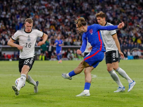 Germany v England UEFA Nations League Jack Grealish of England has a shot at goal during the UEFA Nations League match between Germany and England at Allianz Arena, Munich Content Not Available For UK Newspapers Copyright: xPaulxChestertonx FIL-16985-0190 UK Newspapers OUT