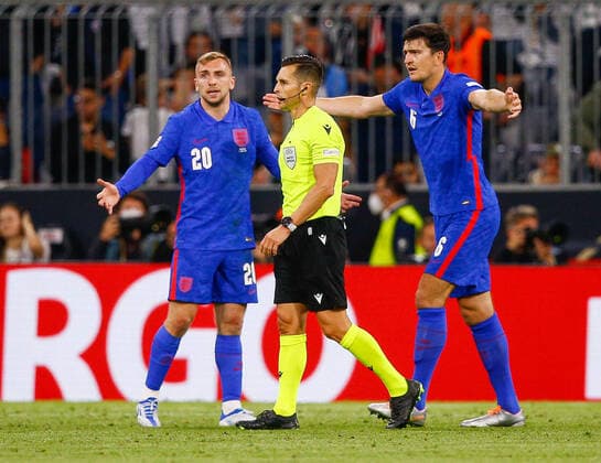 Germany v England UEFA Nations League Harry Maguire of England and Jarrod Bowen of England appear to match referee during the UEFA Nations League match between Germany and England at Allianz Arena, Munich Content Not Available For UK Newspapers Copyright: xPaulxChestertonx FIL-16985-0196 UK Newspapers OUT