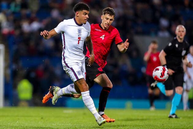 Mandatory Credit: Photo by Ryan Crockett JMP Shutterstock (12976060cz) Morgan Gibbs-White of England chases down the ball England U21, U 21 v Albania U21, UK - 07 Jun 2022 Editorial use only England U21 v Albania U21, UK - 07 Jun 2022 Editorial use only  Copyright: xRyanxCrockett JMP Shutterstockx 12976060cz