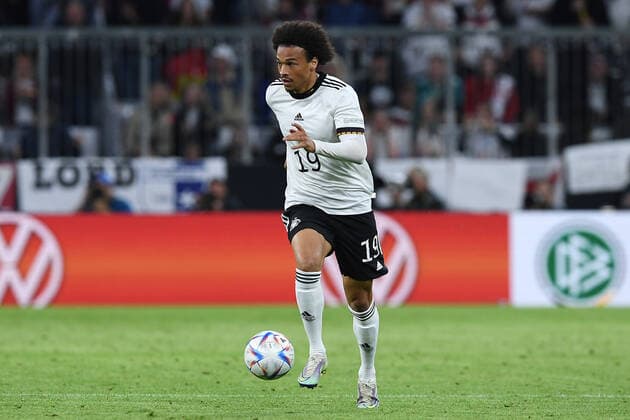 Fußball UEFA Nations League Deutschland - England am 07.06.2022 in der Allianz Arena in München Leroy Sane ( Deutschland ) DFB regulations prohibit any use of photographs as image sequences and or quasi-video.