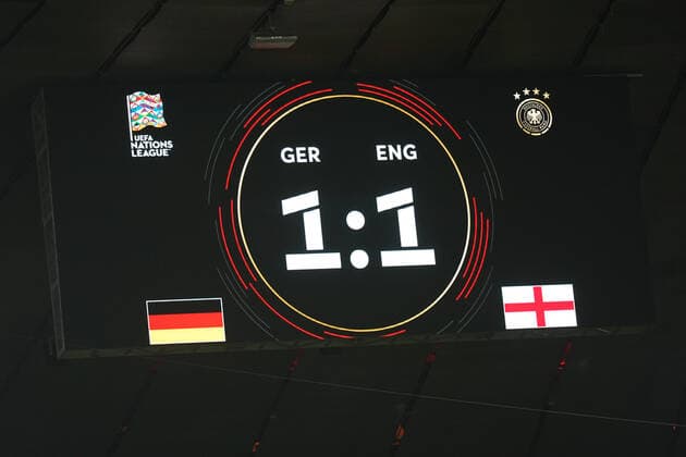 Fussball, Nations League, Länderspiel, Gruppe C, Deutschland-England, 07.06.2022, Allianzarena München 1:1 Spielstand, Ergebnis