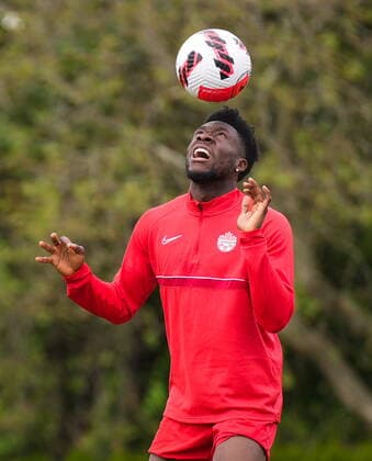 June 7, 2022, VANCOUVER, BC, CANADA: Canadian national men s soccer team forward Alphonso Davies juggles a ball with his head during a training session for a CONCACAF Nations League match against Curacao, in Vancouver, on Tuesday, June 7, 2022. Canada s men s soccer team is back to training for the Thursday match, but the players say there s still work to be done on reaching a new deal with the s national governing body. A scheduled friendly against Panama on Sunday was cancelled after the Canadian team refused to play due to a labour dispute. Canada News - June 7, 2022  - ZUMAc35_ 20220607_zaf_c35_097 Copyright: xDarrylxDyckx