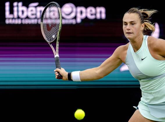 ROSMALEN - Tennis player Aryna Sabalenka (Belarus) in action at the international tennis tournament Libema Open. The combined Dutch tennis tournament for men and women will be held on the grass courts of Autotron for twelve days. ANP SANDER KING xVIxANPxSportx xxANPxIVx