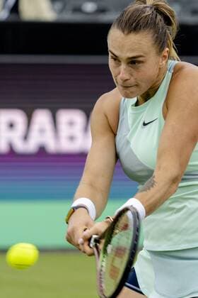 ROSMALEN - Tennis player Aryna Sabalenka (Belarus) in action at the international tennis tournament Libema Open. The combined Dutch tennis tournament for men and women will be held on the grass courts of Autotron for twelve days. ANP SANDER KING xVIxANPxSportx xxANPxIVx