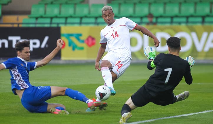 08.06.2022, Chisinau, Stadium Zimbru, U21, U 21 EM - Qualifikation: Moldawien-Schweiz, 14 Dan Ndoye (Schweiz) in Aktion, am Ball Chisinau Stadium Zimbru Chisinau Moldawien Copyright: xJustPictures.ch AleksandarxDjorovicx