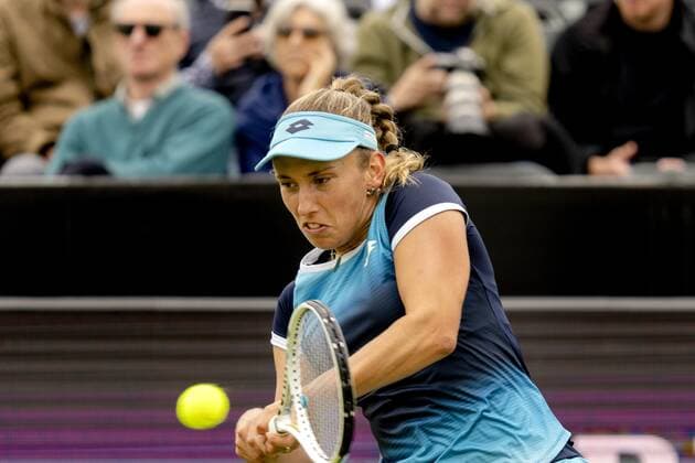 ROSMALEN - Tennis star Elise Mertens (Belgium) in action at the international tennis tournament Libema Open. The combined Dutch tennis tournament for men and women will be held on the grass courts of Autotron for twelve days. ANP SANDER KING xVIxANPxSportx xxANPxIVx