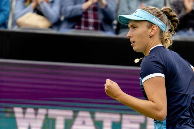 ROSMALEN - Tennis star Elise Mertens (Belgium) in action at the international tennis tournament Libema Open. The combined Dutch tennis tournament for men and women will be held on the grass courts of Autotron for twelve days. ANP SANDER KING xVIxANPxSportx xxANPxIVx