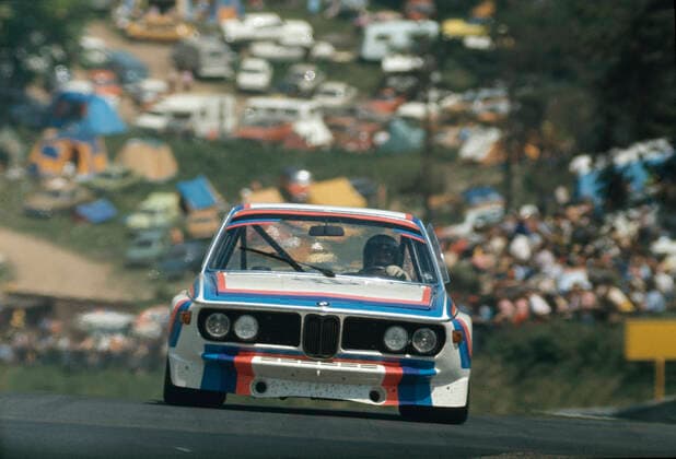 ein BMW 3.0CSL ON BMWmotorsportGMBH fährt im 1000km-Rennen am 27..1973 auf dem Nürburgring pilotiert von Hezemanns und Quester auf Platz der Gesamtwertung *** a BMW 3 0CSL ON BMWmotorsportGMBH drives in the 1000km race on 27 1973 on the Nürburgring piloted by Hezemanns and Quester on place of the overall standings