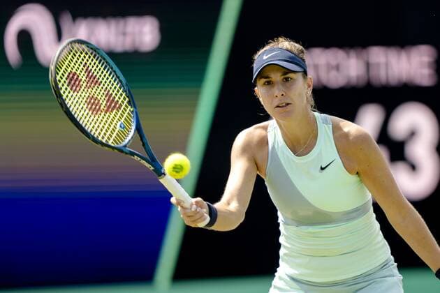 ROSMALEN - Tennis player Belinda Bencic (Switzerland) in action during the match against Veronika Kudermetova (not in photo, Russia) at the international tennis tournament Libema Open. The combined Dutch tennis tournament for men and women will be held on the grass courts of Autotron for twelve days. ANP SANDER KING xVIxANPxSportx xxANPxIVx