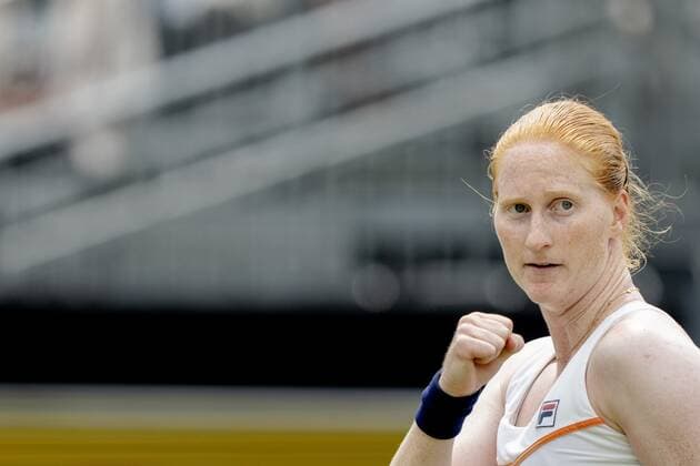 ROSMALEN - Tennis player Alison Van Uytvanck (Belgium) in action during the match against Aryna Sabalenka (not in photo, Belarus) at the international tennis tournament Libema Open. The combined Dutch tennis tournament for men and women will be held on the grass courts of Autotron for twelve days. ANP SANDER KING xVIxANPxSportx xxANPxIVx