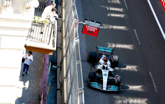 63 George Russell (GBR, Mercedes-AMG Petronas F1 Team), F1 Grand Prix of Azerbaijan at Baku City Circuit on June 10, 2022 in Baku, Azerbaijan. (Photo by HOCH ZWEI) Baku Azerbaijan