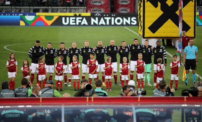 SOCCER - NL, AUT vs FRA VIENNA,AUSTRIA,10.JUN.22 - SOCCER - UEFA Nations League, OEFB international match, Länderspiel, Nationalmannschaft Austria vs France. Image shows the team of Austria.  GEPAxpictures xWalterxLuger
