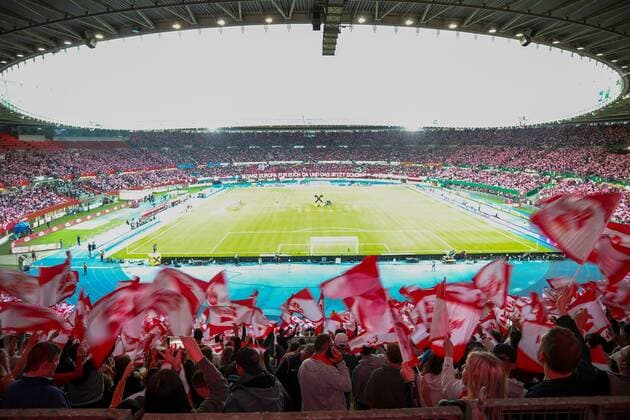 SOCCER - NL, AUT vs FRA VIENNA,AUSTRIA,10.JUN.22 - SOCCER - UEFA Nations League, OEFB international match, Länderspiel, Nationalmannschaft Austria vs France. Image shows the Ernst Happel stadium.  GEPAxpictures xPhilippxBrem