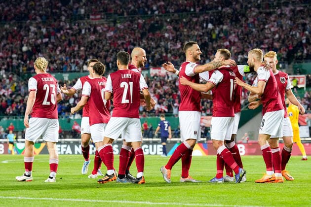 SOCCER - NL, AUT vs FRA VIENNA,AUSTRIA,10.JUN.22 - SOCCER - UEFA Nations League, OEFB international match, Länderspiel, Nationalmannschaft Austria vs France. Image shows the rejoicing of AUT.  GEPAxpictures xGEPAxpictures xEdgarxEisner