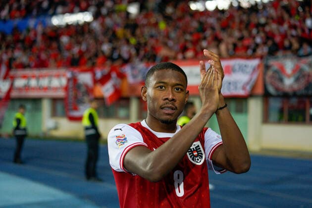 SOCCER - NL, AUT vs FRA VIENNA,AUSTRIA,10.JUN.22 - SOCCER - UEFA Nations League, OEFB international match, Länderspiel, Nationalmannschaft Austria vs France. Image shows the rejoicing of David Alaba (AUT).  GEPAxpictures xJohannesxFriedl