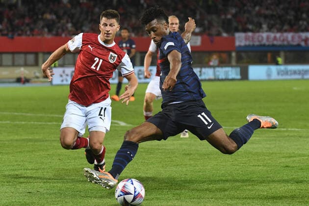 UEFA Nations League, group A1 Austria vs. France Kingsley Coman (R) vs Stefan Laimer (L) Vienna Austria Copyright: xANCAxTEPEIx
