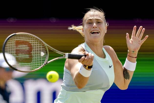 2022-06-11 12:55:47 ROSMALEN - Tennis star Aryna Sabalenka (Belarus) in action during the match against Shelby Rogers (not in photo, United States) at the international tennis tournament Libema Open. The combined Dutch tennis tournament for men and women will be held on the grass courts of Autotron for twelve days. ANP SANDER KONING netherlands out - belgium out Rosmalen xVIxxIVx