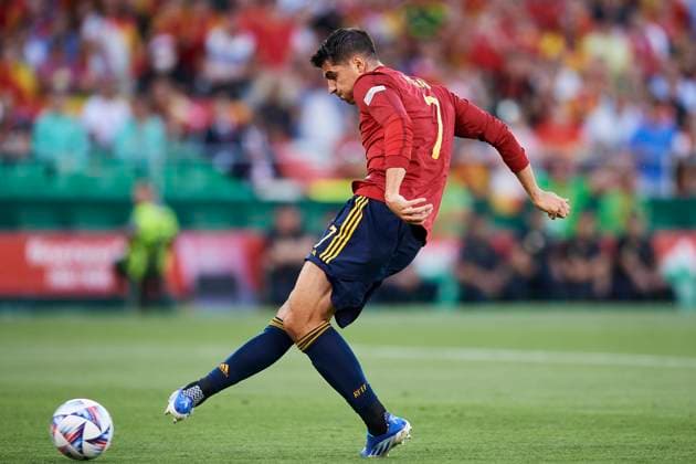 Spain v Portugal: UEFA Nations League - League Path Group 2 Alvaro Morata (Juventus FC) of Spain shooting to goal during the UEFA Nations League League A Group 2 match between Spain and Portugal at Estadio Benito Villamarin on June 2, 2022 in Seville, Spain. Seville Spain  Copyright: xJosexBretonx originalFilename:breton-spainvpo220602_npFv7.jpg