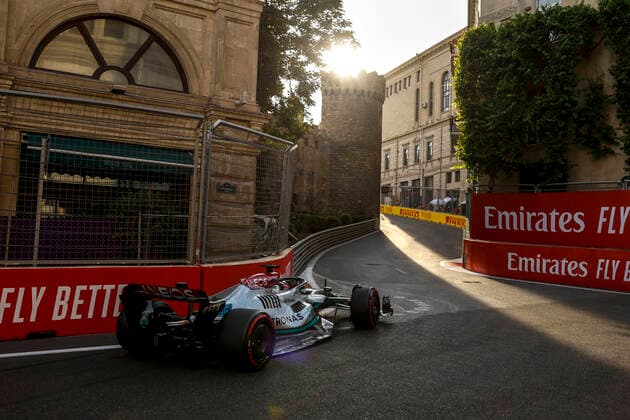 63 George Russell (GBR, Mercedes-AMG Petronas F1 Team), F1 Grand Prix of Azerbaijan at Baku City Circuit on June 11, 2022 in Baku, Azerbaijan. (Photo by HOCH ZWEI) Baku Azerbaijan