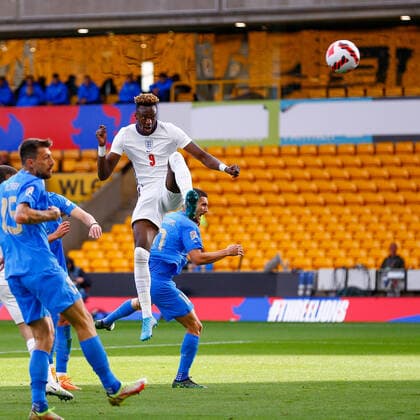 England v Italy UEFA Nations League Tammy Abraham of England has a header on goal during the UEFA Nations League match between England and Italy at Molineux, Wolverhampton Content Not Available For UK Newspapers Copyright: xPaulxChestertonx FIL-17006-0044 UK Newspapers OUT