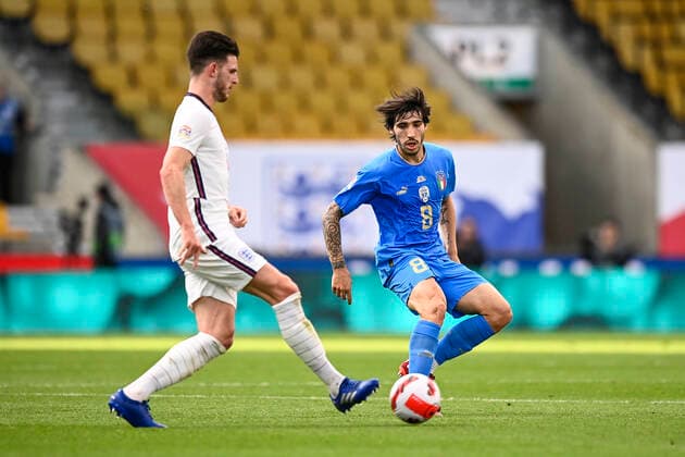 Photo LaPresse - Fabio Ferrari June, 11 2022 Wolverhampton, United Kingdom soccer England vs Italy - Uefa Nations League - Group C 3 6 - Molineux Stadium. In the pic:Sandro Tonali(Italy)  Copyright: xFabioxFerrari LaPressex