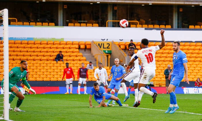 England v Italy UEFA Nations League Raheem Sterling of England has an effort at the back post during the UEFA Nations League match between England and Italy at Molineux, Wolverhampton Content Not Available For UK Newspapers Copyright: xPaulxChestertonx FIL-17006-0122 UK Newspapers OUT