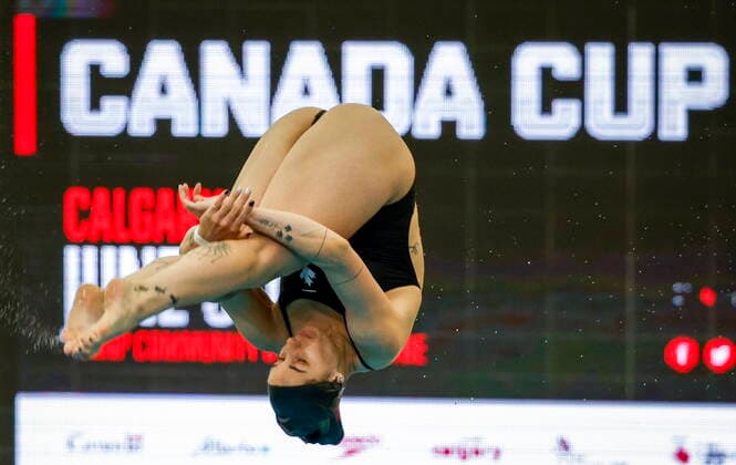 June 11, 2022, Calgary, AB, CANADA: Canada s Pamela Ware competes in the Women s Open 3M Synchro Finals in Calgary, Alta., Saturday, June 11, 2022. Pamela Ware,  - ZUMAc35_ 20220611_zaf_c35_057 Copyright: xJeffxMcintoshx