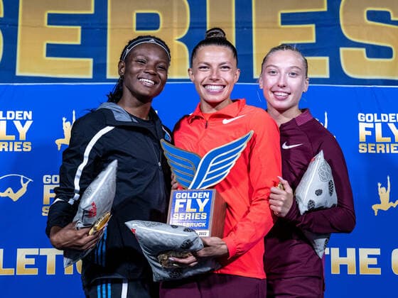 ATHLETICS - Golden Roof Challenge 2022 INNSBRUCK,AUSTRIA,11.JUN.22 - ATHLETICS - Golden Roof Challenge. Image shows Agate de Sousa (STP), Maryna Bekh-Romanchuk (UKR) and Mariya Horielova (UKR), keywords: award ceremony.  GEPAxpictures xDanielxSchoenherr