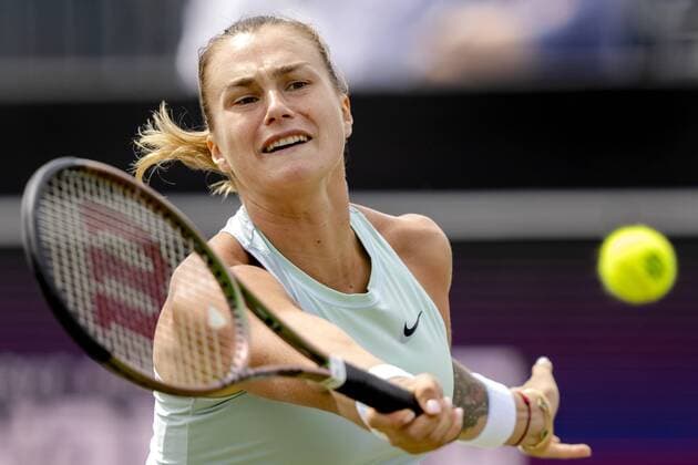 Sport Themen der Woche KW23 Sport Bilder des Tages ROSMALEN - Tennis player Aryna Sabalenka (Belarus) in action against Ekaterina Alexandrova (not in photo, Russia) during the final of the international tennis tournament Libema Open. The combined Dutch tennis tournament for men and women will be held on the grass courts of Autotron for twelve days. ANP SANDER KING xVIxANPxSportx xxANPxIVx *** ROSMALEN Tennis player Aryna Sabalenka Belarus in action against Ekaterina Alexandrova not in photo, Russia during the final of the international tennis tournament Libema Open The combined Dutch tennis tournament for men and women will be held on the grass courts of Autotron for twelve days ANP SANDER KING xVIxANPxSportx xxANPxIVx 450313340 originalFilename: 450313340.jpg