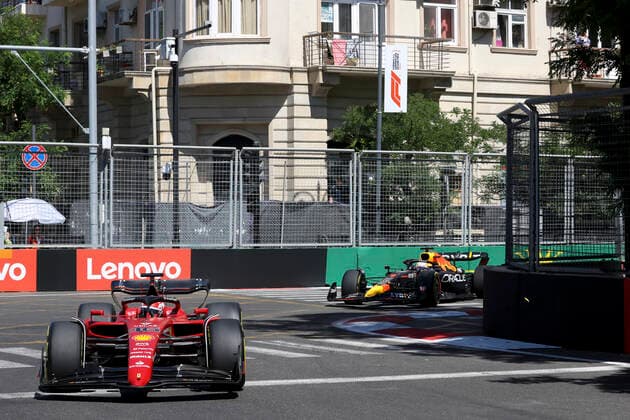 16 Charles Leclerc (MCO, Scuderia Ferrari), 1 Max Verstappen (NLD, Oracle Red Bull Racing), F1 Grand Prix of Azerbaijan at Baku City Circuit on June 12, 2022 in Baku, Azerbaijan. (Photo by HOCH ZWEI) Baku Azerbaijan