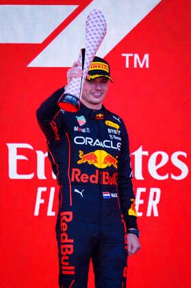 Azerbaijan Motor Formula 1 8214528 12.06.2022 ??irst placed Red Bull Racing Formula One pilot Max Verstappen, of Netherlands, celebrates on the podium during the award ceremony for the race of the 2022 Formula One Azerbaijan Grand Prix, in Baku, Azerbaijan. Murad Orujov Sputnik Baku Azerbaijan  Copyright: xMuradxOrujovx