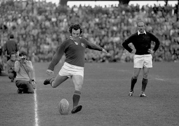 Rugby Union - 1974 British Lions Tour to South Africa - Natal 6 British Lions 34 (20 7 1974) Fly Half Phil Bennett kicks at goal during the game in Durban. 