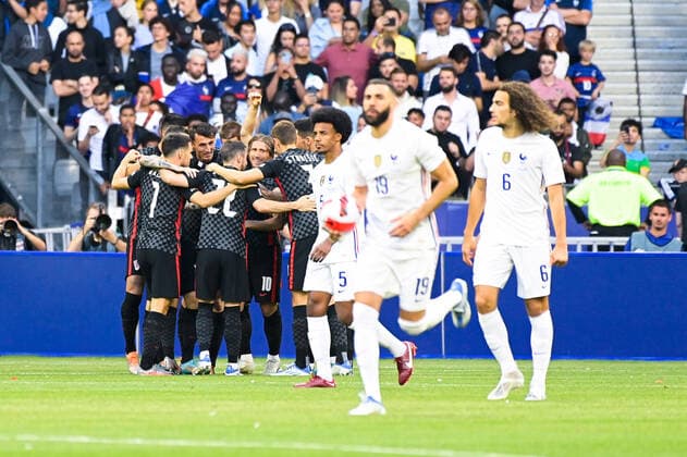 Joie des joueurs de l equipe Croatie apres le but de Luka ModriÄ‡ ( 10 - Croatie ) - FOOTBALL : France vs Croatie - Ligue des Nations - 13 06 2022 FedericoPestellini Panoramic 
