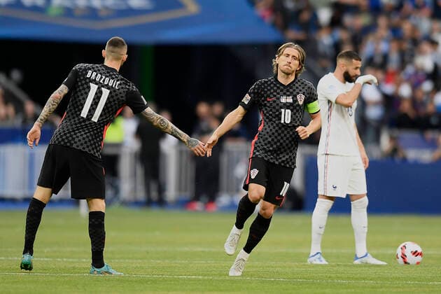 Sport Themen der Woche KW24 Sport Bilder des Tages France v Croatia: UEFA Nations League - League Path Group 1 Luka Modric (Real Madrid) of Croatia celebrates after scoring his sides first goal during the UEFA Nations League League A Group 1 match between France and Croatia at Stade de France on June 13, 2022 in Paris, France. Paris France  Copyright: xJosexBretonx originalFilename:breton-francevc220613_npdyG.jpg