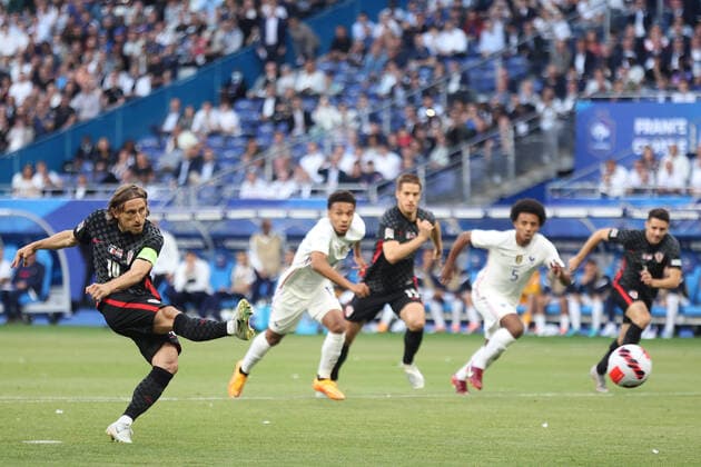 Football - 2022 2023 UEFA Nations League - League A - Group C - France vs Croatia - Stade de France - Monday 13th June 2013 Luka Modric of Croatia scores his side s first goal from the penalty spot to make the score 0-1 
