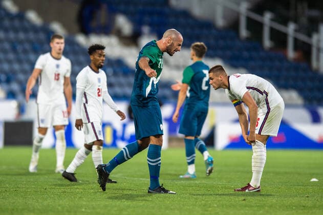 England Under 21 v Slovenia Under 21 2023 UEFA European U21, U 21 Championship Amir Feratovic of Slovenia u21 celebrates his sides victory during the 2023 UEFA European U21 Championship match at the John Smiths Stadium, Huddersfield Content Not Available For UK Newspapers Copyright: xMattxWilkinsonx FIL-17018-0047 UK Newspapers OUT
