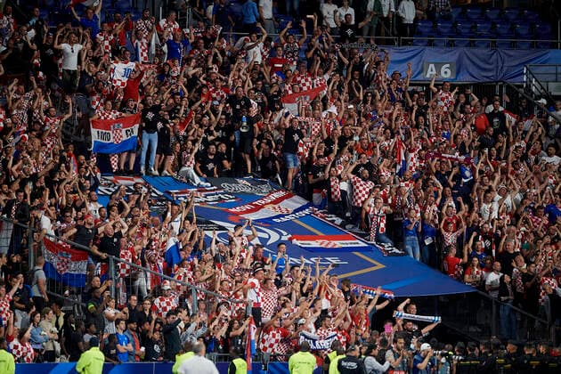 France v Croatia: UEFA Nations League - League Path Group 1 Croatia supporters celebrate victory after the UEFA Nations League League A Group 1 match between France and Croatia at Stade de France on June 13, 2022 in Paris, France. Paris France  Copyright: xJosexBretonx originalFilename:breton-francevc220613_npIfb.jpg