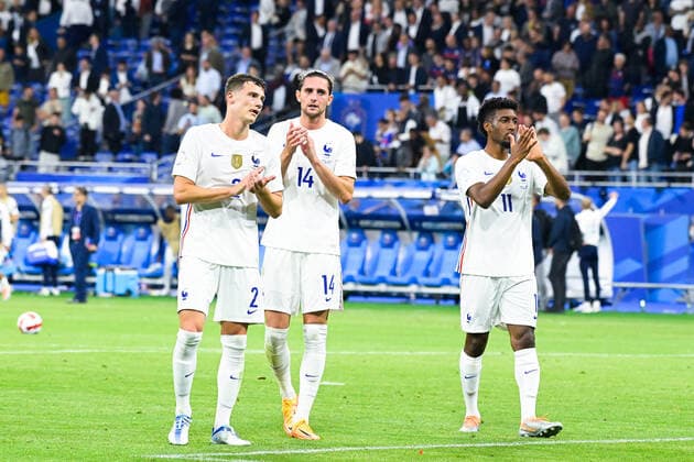 Deception des joueurs de l equipe de France - Benjamin Pavard ( 2 - France ) - Adrien Rabiot ( 14 - France ) - Kingsley Coman ( 11 - France ) - FOOTBALL : France vs Croatie - Ligue des Nations - 13 06 2022 FedericoPestellini Panoramic 