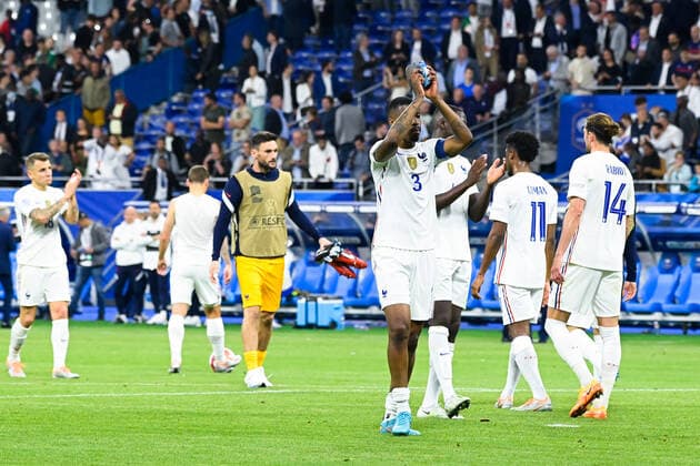 Deception des joueurs de l equipe de France - Presnel Kimpembe ( 3 - France ) - FOOTBALL : France vs Croatie - Ligue des Nations - 13 06 2022 FedericoPestellini Panoramic 