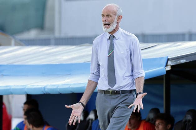 Paolo Nicolato coach of Italy reacts during the UEFA Under 21 Championship 2023 Group F qualifying football match between Italy and Republic of Ireland at Cino e Lillo Del Duca stadium in Ascoli Piceno (Italy), June 14th, 2022. Photo Cesare Purini Insidefoto cesarexpurini