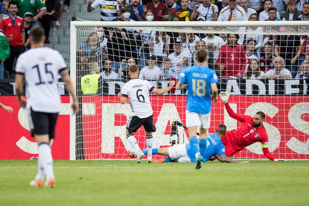 UEFA Nations League, Deutschland - Italien; 14.06.2022 Joshua Kimmich (6, Deutschland) trifft zum 1:0 UEFA Nations League, Deutschland - Italien, Moenchengladbach, BORUSSIA-PARK Copyright: xBEAUTIFULxSPORTS Wunderlx