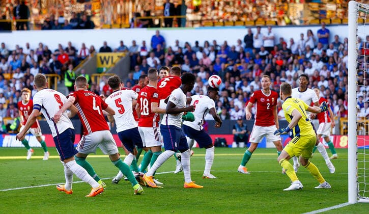 England v Hungary UEFA Nations League England have a chance from a corner during the UEFA Nations League match between England and Hungary at Molineux, Wolverhampton Content Not Available For UK Newspapers Copyright: xPaulxChestertonx FIL-17013-0122 UK Newspapers OUT
