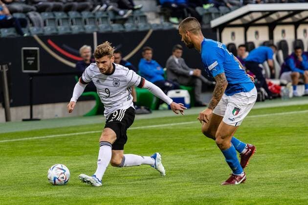 Timo Werner (Deutschland, 09), Gianluca Mancini (Italien 05) GER, Deutschland Germany vs. Italien Italy, Fussball, Laenderspiel, UEFA Nations League Division A, Gruppe 3, 2022 2023, 14.06.2022, DFB DFL regulations prohibit any use of photographs as image sequences and or quasi-video. GER, Deutschland Germany vs. Italien Italy, Fussball, Laenderspiel, UEFA Nations League Division A, Gruppe 3, 2022 2023, 14.06.2022 Moenchengladbach Copyright: xEibner-Pressefoto RogerxBuerkex EP_EER